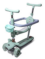 Самокат 5в1 для малюків від 10 місяців, з бортиком, підсвічуванням та музикою BAQ. М'ятний колір