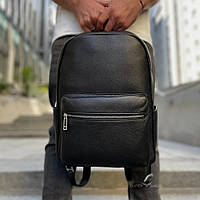 Черный кожаный мужской рюкзак для ноутбука или документов