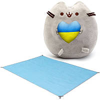 Мягкая игрушка Pusheen cat с сердцем 23x25см Серый и Пляжный коврик анти песок SAND MAT 120*150см Blue v-11947