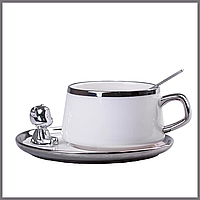 Чашка керамическая 350 мл Animals с блюдцем и ложкой Кофейный набор Чашки с принтом Чашка подарок