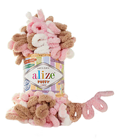 Нитки пряжа для в'язання велюрова плюшева петлями PUFFY COLOR Паффи Колор № 6046