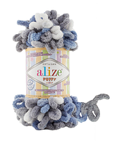 Нитки пряжа для в'язання велюрова плюшева петлями PUFFY COLOR Паффи Колор № 6075