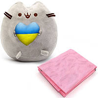 Мягкая игрушка Pusheen cat с сердцем 23x25см Серый и Пляжный коврик анти песок SAND MAT 120*150см Pink n-11948