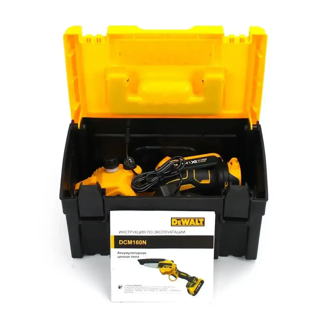 Мини электрическая цепная пила DeWalt DCM160N (24V, 4Аh), Аккумуляторный веткорез в кейсе с 2 АКб Девальт - фото 9 - id-p2134727763