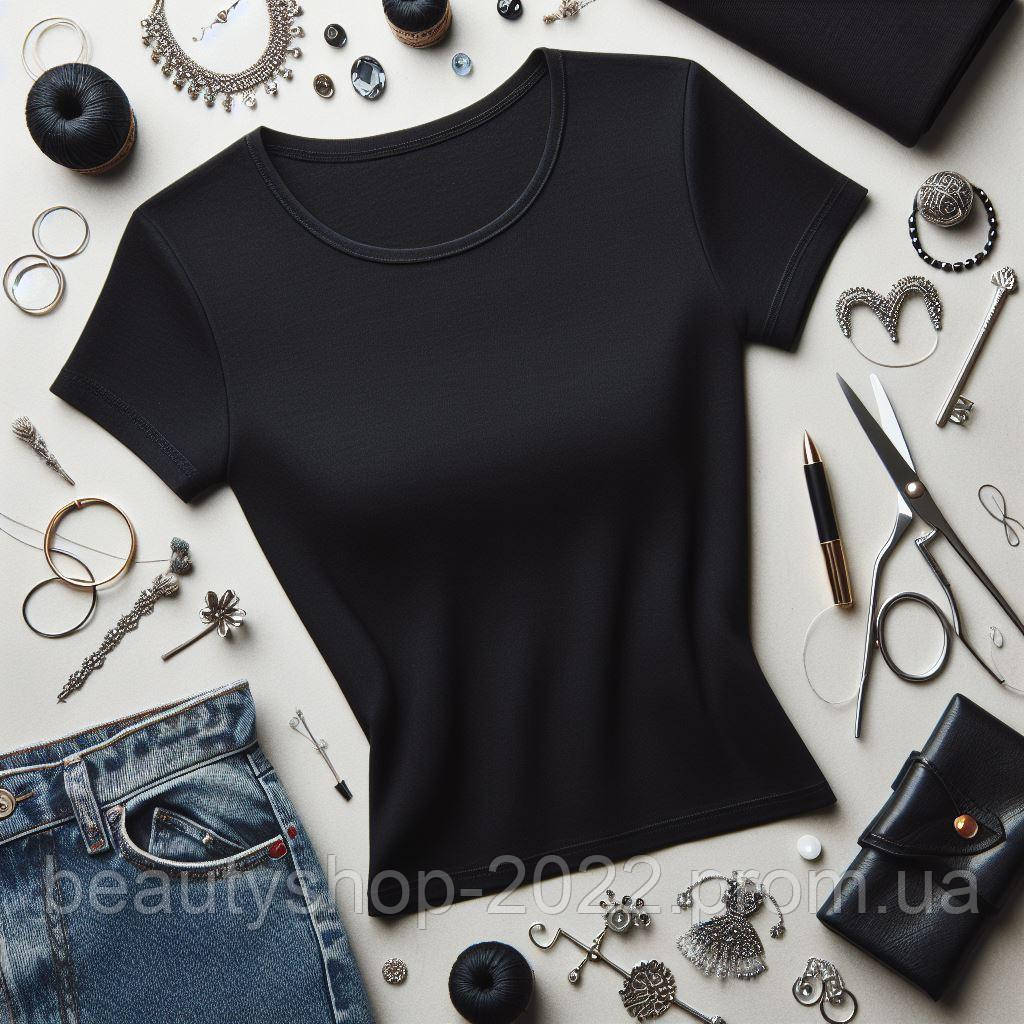 Женская футболка черного цвета 100% хлопок - фото 2 - id-p2127195166