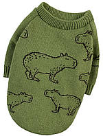 Вязаный свитер, джемпер для собаки с рисунком Капибары, оливковый
