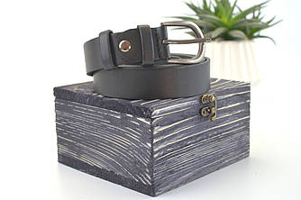 Чорний жіночий ремінь з натуральної шкіри в дерев'яній коробці | від 80 до 140 см