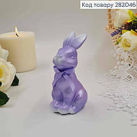 Пасхальный кролик лилового цвета с бантиком, Пасхальная фигурка в корзину