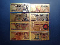 Набор золотых сувенирных банкнот злотых Польши (1980-1990г) 8 штук