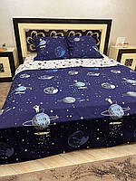 Комплект постельного белья синий Космос полуторный