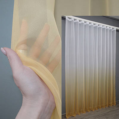 Готова (300х270см.) тюль розтяжка "Омбре" із шифону. Колір золотистий з білим. Код 753т 42-0173