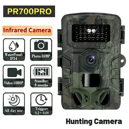 Нагрудна боді-камера Фотолівичка PR700PRO мисливська камера P66 12mp з екраном і нічним баченням, фото 1