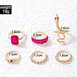 Набір кілець у вигляді змії 5 шт із різнокольоровим камінням Змія зі стразами перстні комплект, фото 4