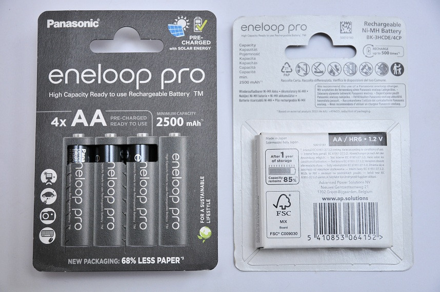 4 шт. Акумулятори Panasonic Eneloop Pro BK-3HCDE/4BE, 500циклів, АА (пальчикові) ємність 2500 мА·год mAh
