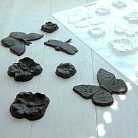 Пластиковая форма (молд) "Бабочки на сакуре", 2,5см, 4см, 5см, 6см.
