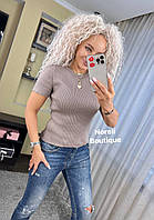 Женская вязаная футболка в рубчик цвета мокко размер 42-46