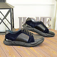 Кроссовки мужские комбинированные на шнуровке, цвет черный, синий