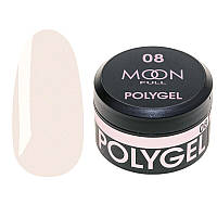 Полигель для наращивания ногтей MOON FULL Poly Gel 15 мл №08, нюдовый с шиммером