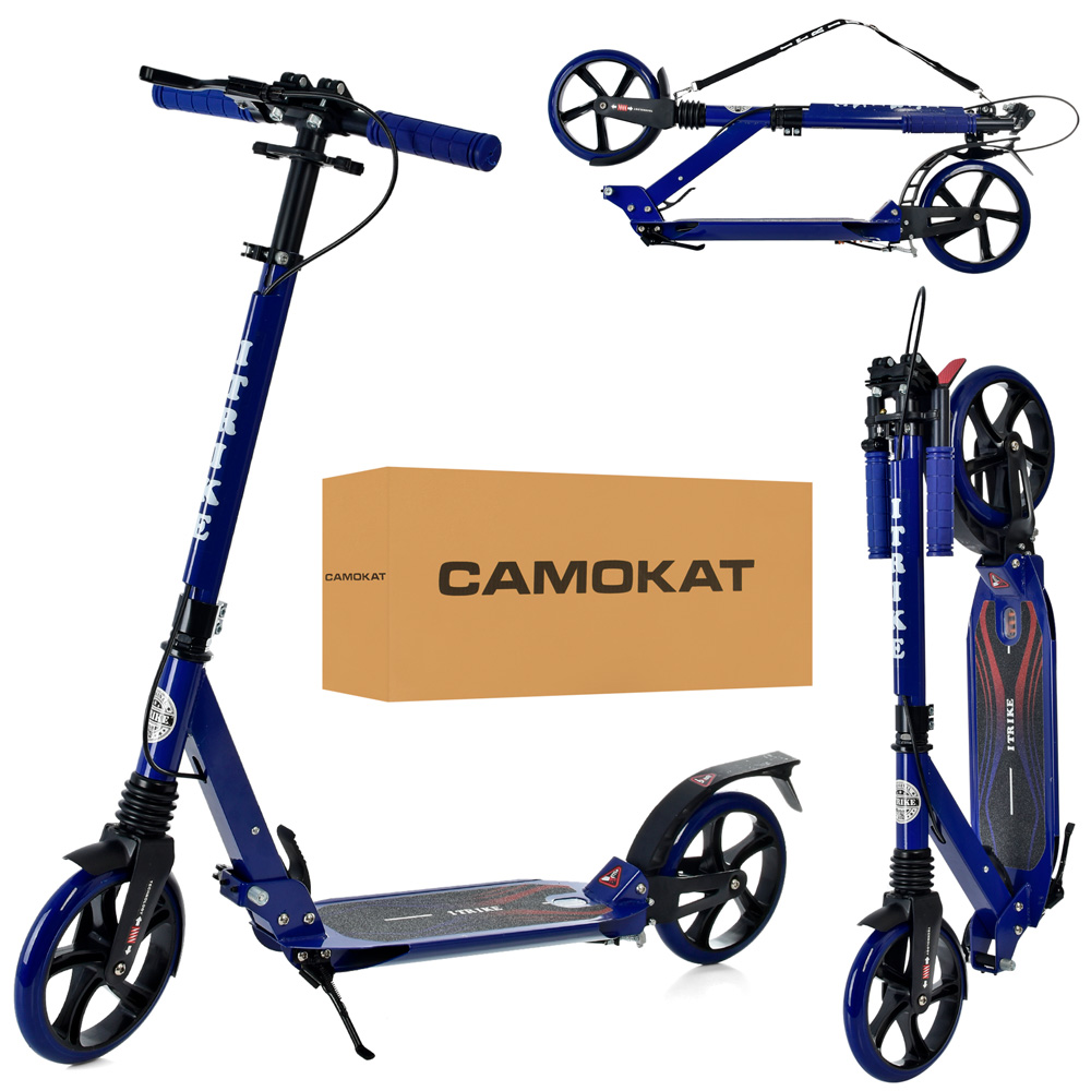 Самокат двоколісний складаний iTrike SR 2-018-10-BL синій, ручне гальмо, замок, фото 1