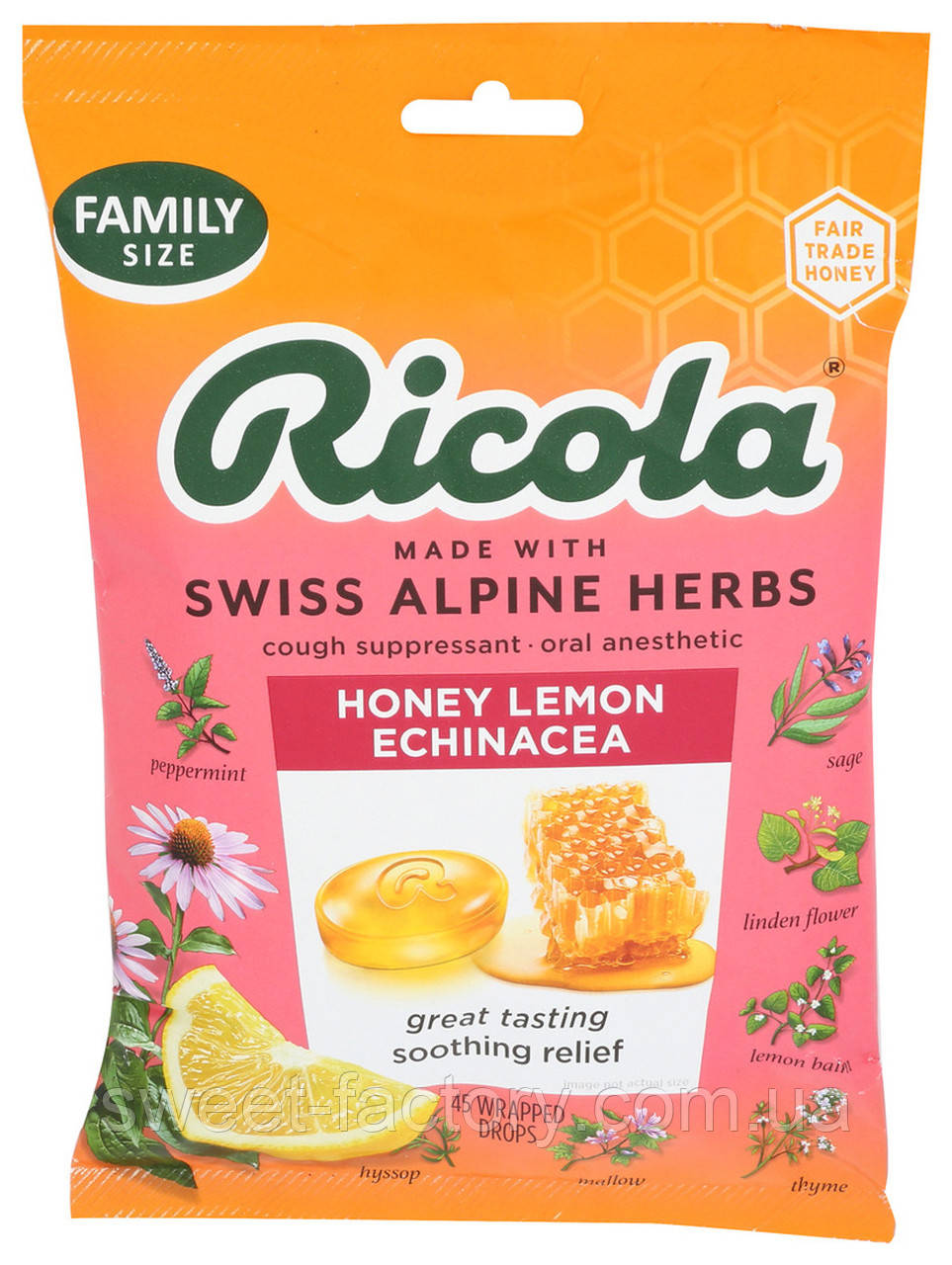 Льодяники Ricola Honig Zitrone Echinacea Без цукру 68g, фото 1