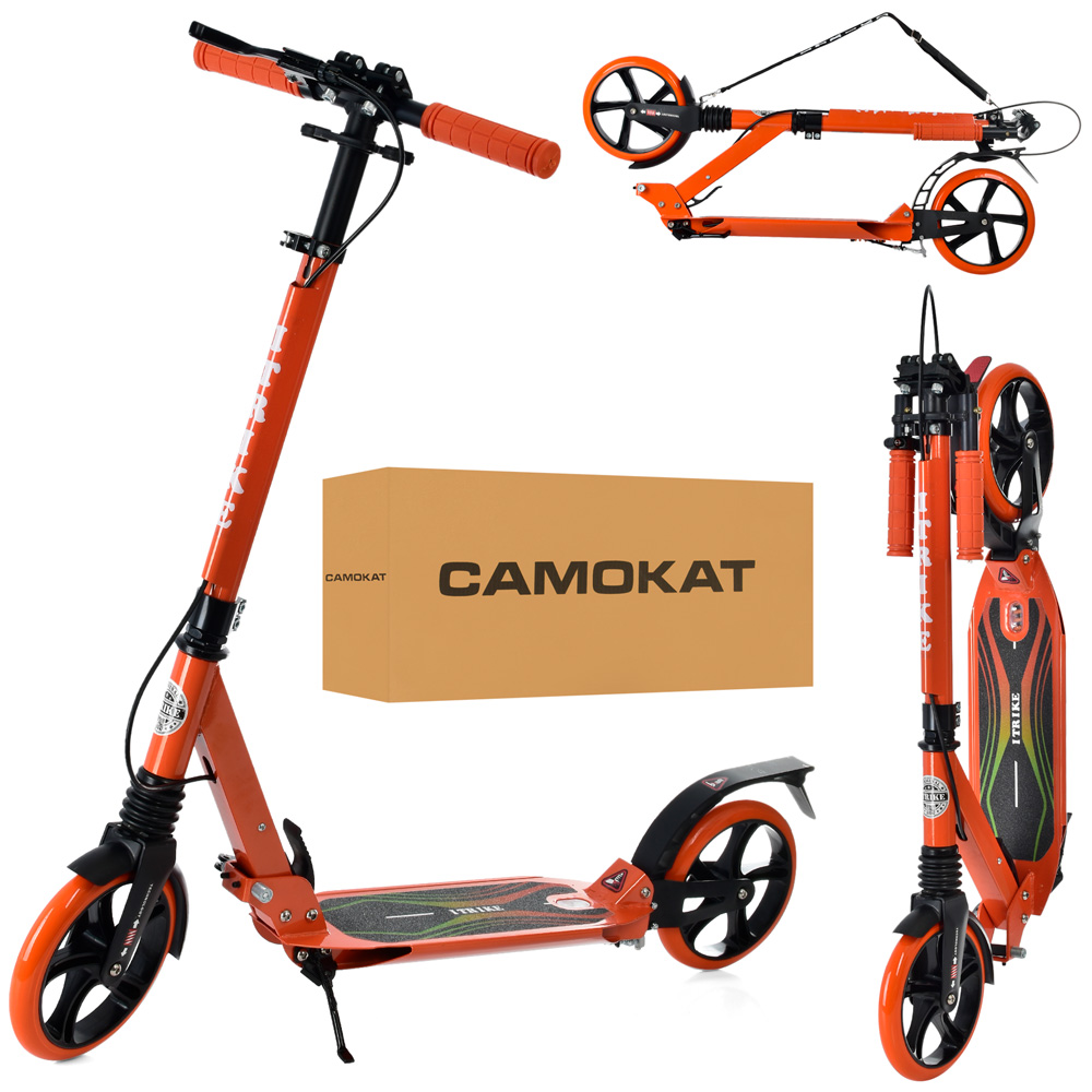 Самокат двоколісний складаний iTrike SR 2-018-10-OR, помаранчевий, ручне гальмо, замок