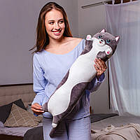 Мягкая игрушка подушка обнимашка кот батон темно серый 75 см