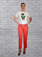 Классические деловые женские брюки со стрелками длина 7/8 цвет коралловый, классические брюки женские