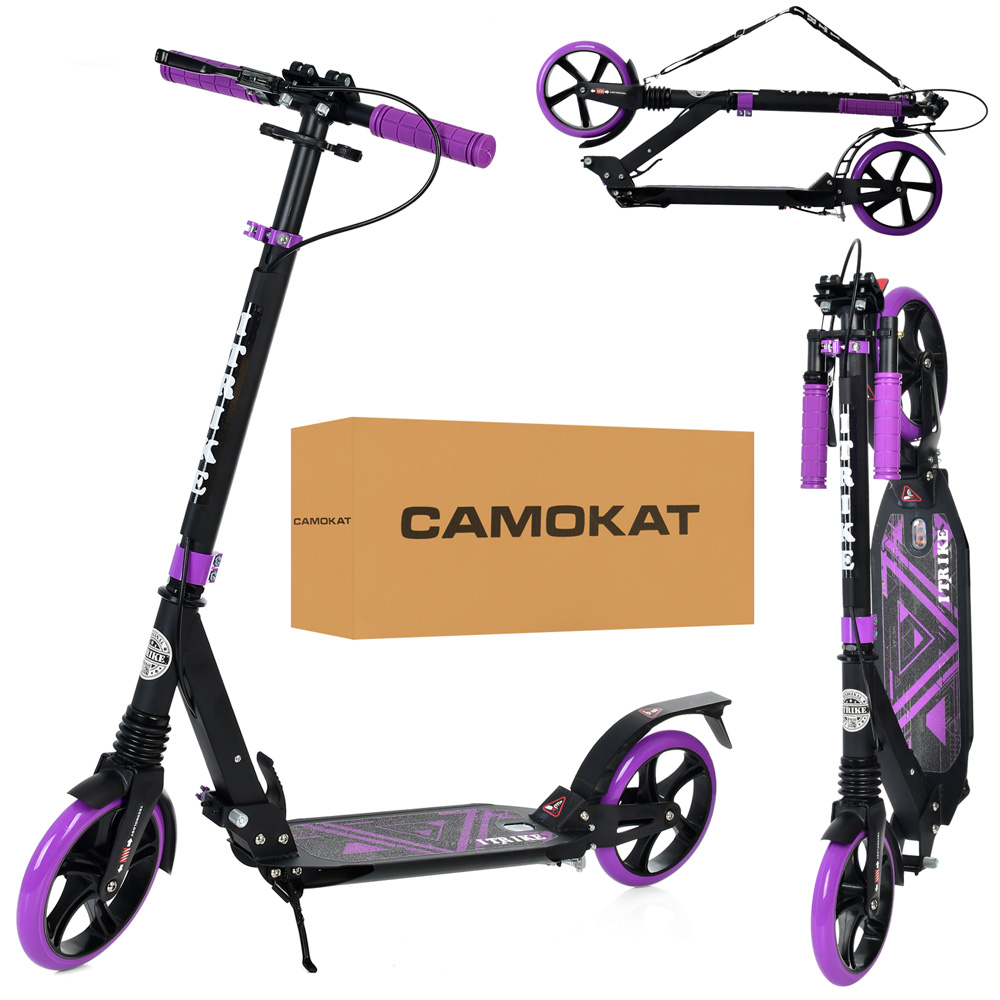 Самокат двоколісний складаний iTrike SR 2-018-10-BV, чорно-фіолетовий, ручне гальмо, замок, фото 1