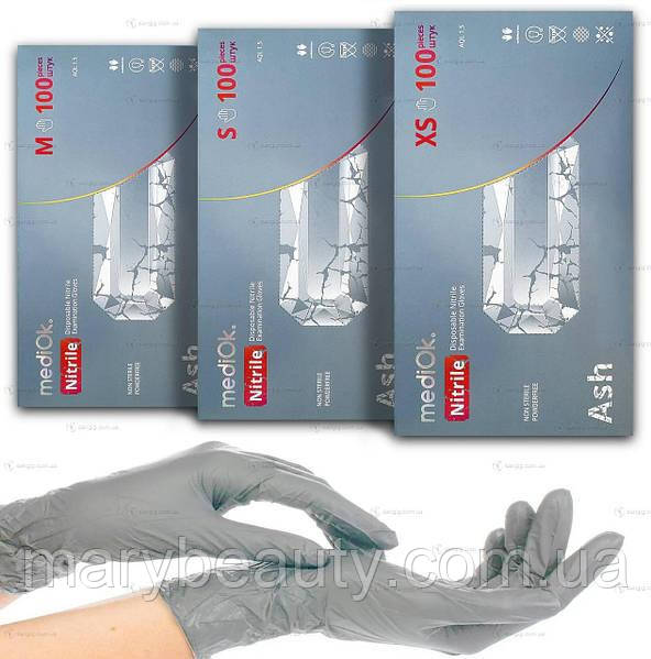 Рукавички нітрилові сірого кольору MediOK Ash розмір M, 100шт., фото 1