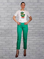 Костюмные деловые брюки женские со стрелками длина 7/8 цвет изумрудный, классические брюки женские