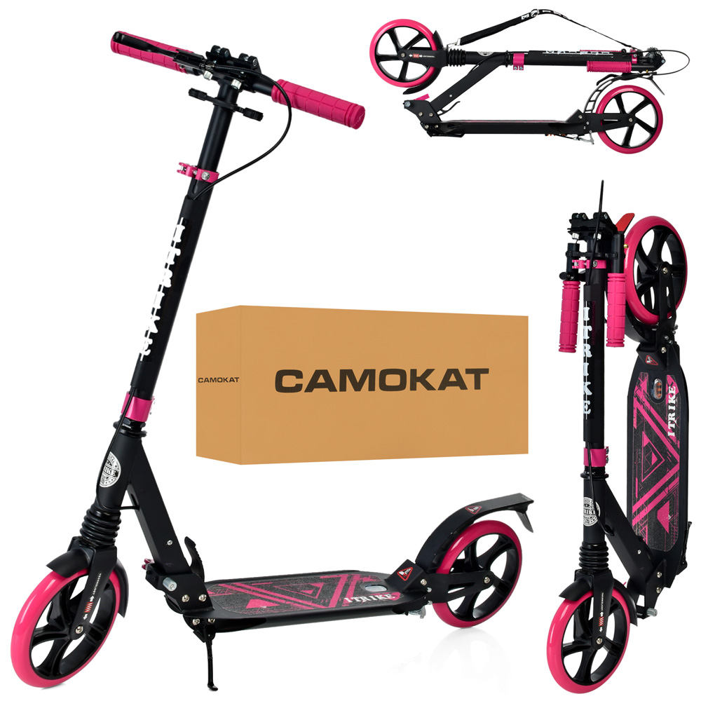 Самокат двоколісний складаний iTrike SR 2-018-10-BP, чорно-рожевий, ручне гальмо, замок, фото 1