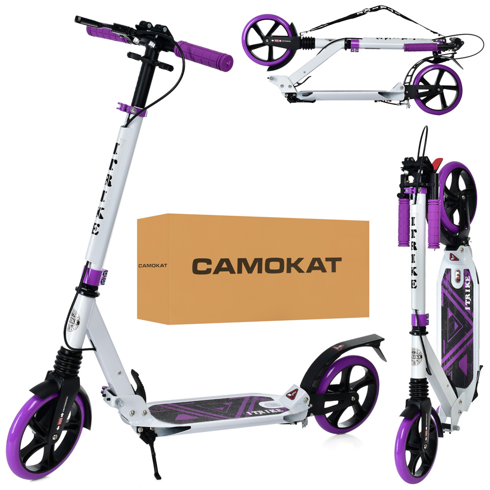 Самокат двоколісний складаний iTrike SR 2-018-10-WV, біло-фіолетовий, ручне гальмо, замок, фото 1