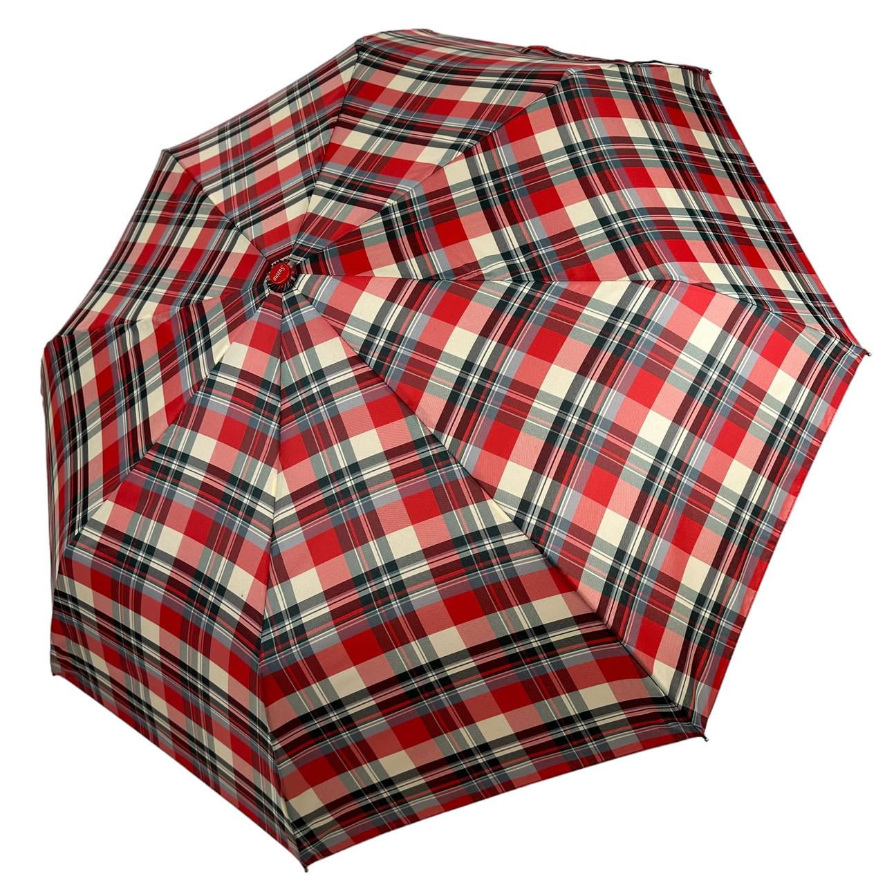 Парасолька напівавтомат на 8 карбонових спиць від Susino, в клітинку з червоною ручкою, Sys 02076-5