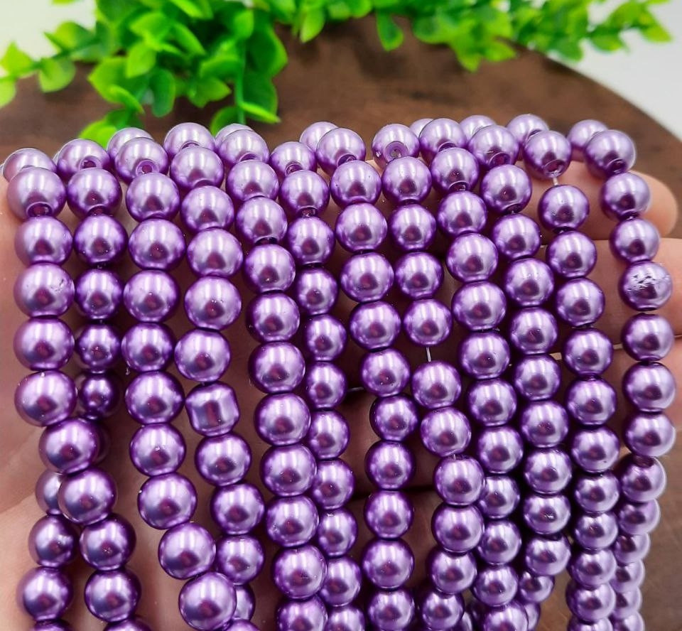 Перли скляні / Ø8мм / Пачка ≈ 75 шт / Фіолетові глянсові, фото 1