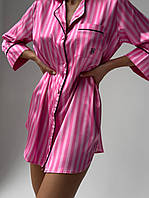 Удлиненная шелковая рубашка для дома розовая Victoria's Secret, Ночная сорочка Виктория Сикрет IT
