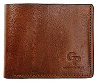 Мужской кожаный кошелек Grande Pelle, портмоне для купюр, карточек и монет, терракотовый цвет, глянцевый