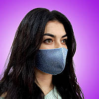 Защитная маска голубая блестящая тканевая, женская маска многоразовая голубая с блестками декоративная