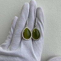 Срібні сережки підвіски жіночі із зеленим улекситом "Жанетт" Великі сережки підвіски зі срібла 925 проби