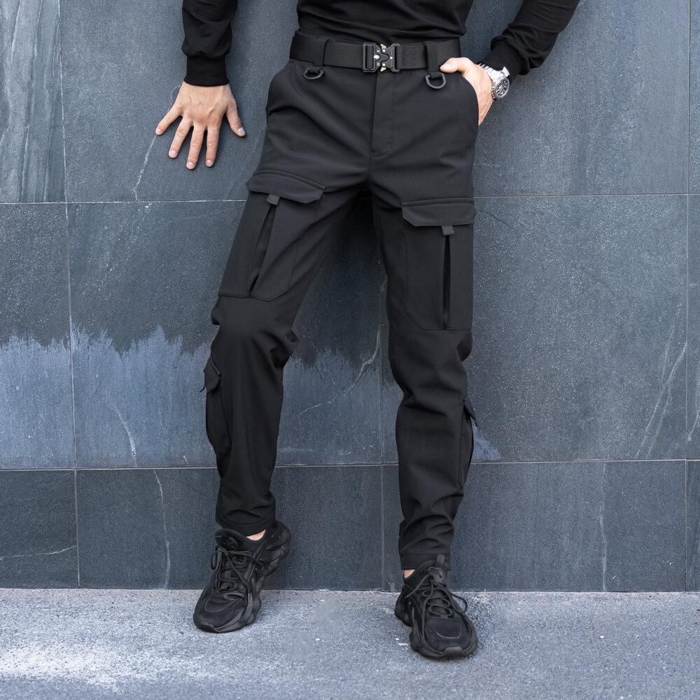 Прямі чорні базові карго штани для чоловіків, повсякденні штани карго на осінь весну