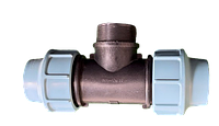 Трійник затискний 32х3/4"х32 із зовнішньою різзю для поліетиленової труби