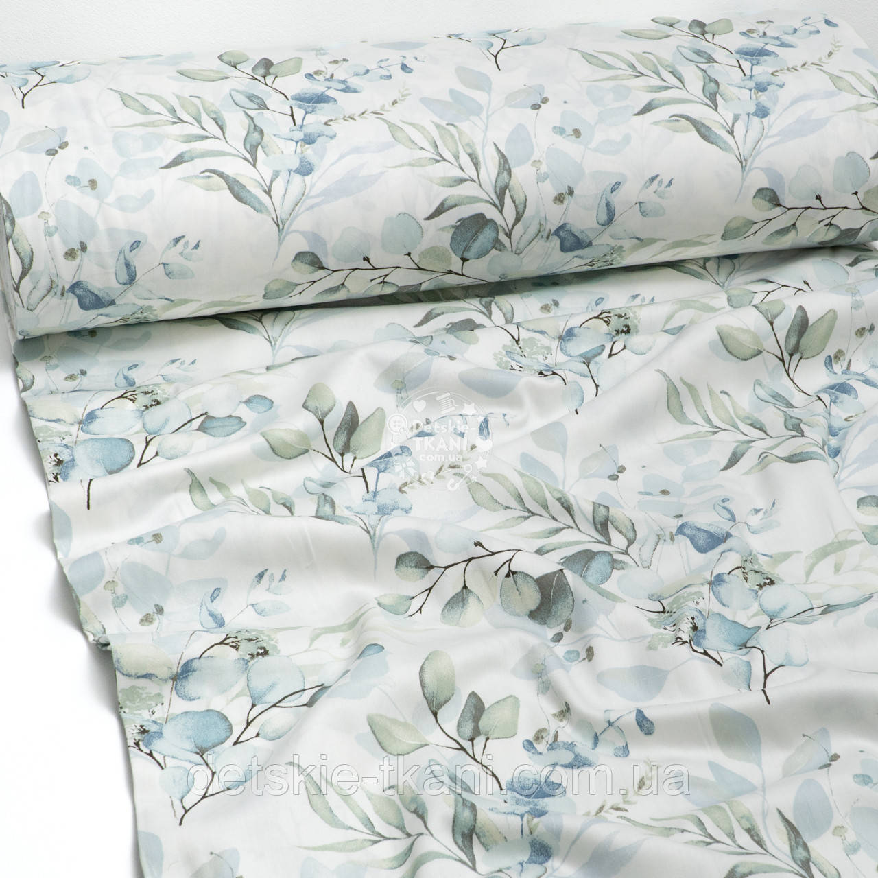 Сатин шириною 240 см "Різні види евкаліпту шавлієвих відтінків" (№5032), фото 1