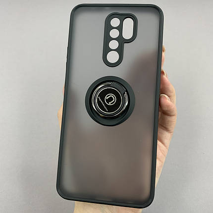 Чохол для Xiaomi Redmi 9 чохол з кільцем підставкою на телефон сяомі редмі 9 чорний t8b, фото 1