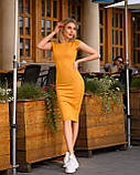 Літня сукня в обтяжку гірчична трикотажна жіноча сукня футляр з коротким рукавом облягаюча сукня до коліна, фото 2