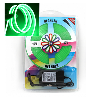 Неонова стрічка силіконова Neon Led Strip 5м Зелена 12V-220V, фото 3