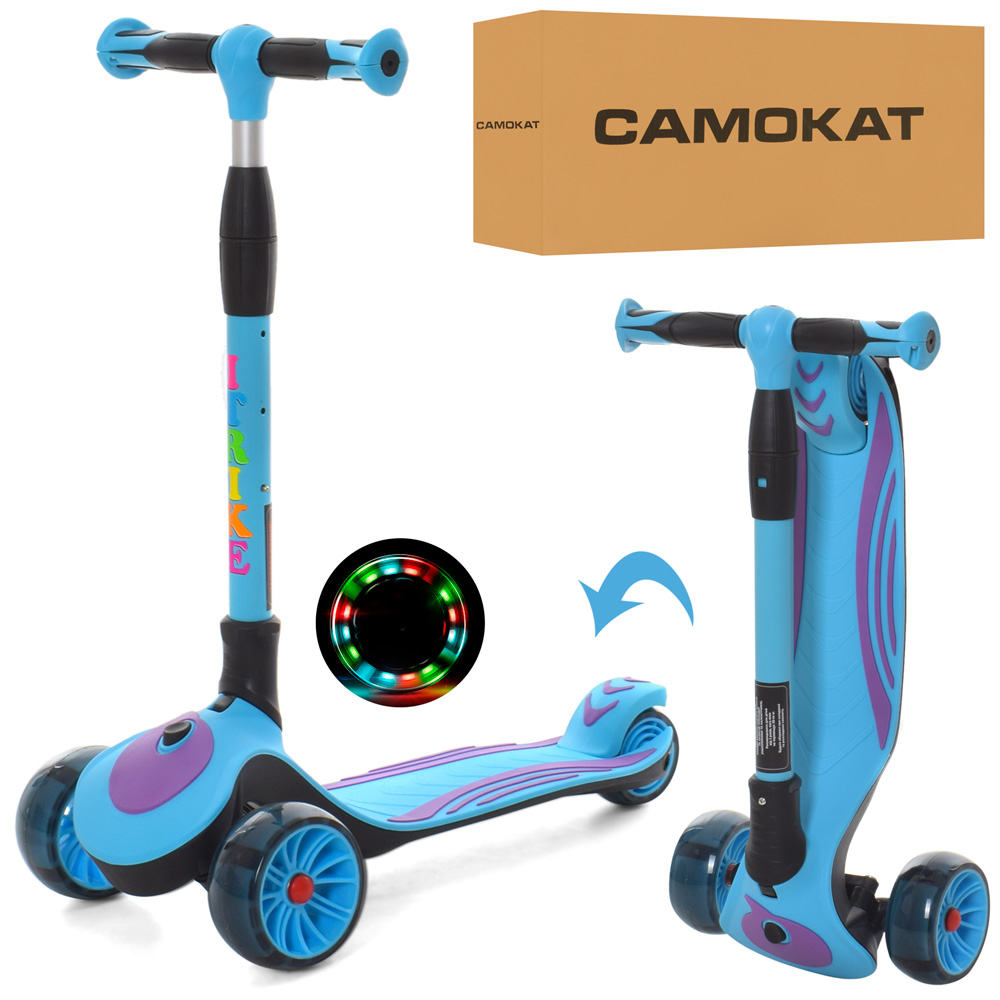 Самокат 3-колісний складаний iTrike JR 3-060-25-BLV з підсвічуванням коліс, синьо-фіолетовий, фото 1