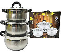 Набор кастрюль из нержавеющей стали 6 предметов German Family GF-2044 набор посуди из нержавейки
