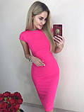 Літня сукня в обтяжку рожева трикотажна жіноча сукня футляр з коротким рукавом облягаюча сукня до коліна 46 50 розмір, фото 6