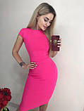 Літня сукня в обтяжку рожева трикотажна жіноча сукня футляр з коротким рукавом облягаюча сукня до коліна 46 50 розмір, фото 7