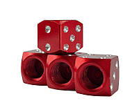 Колпачки на ниппель кубик, Red, 4 шт. Набор металлических колпачков в виде красных игральных кубиков.