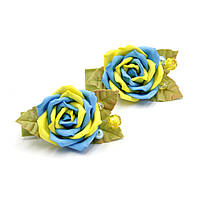 Патріотична об'ємна заколка для волосся жовто-блакитна троянда, Заколка для волосся handmade, Заколки з квітами на голову (1 шт.)
